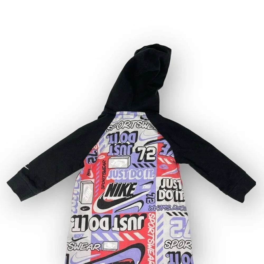 Nike One Piece Hooded Coverall Zip Up Black Purple Toddler US Size 12M